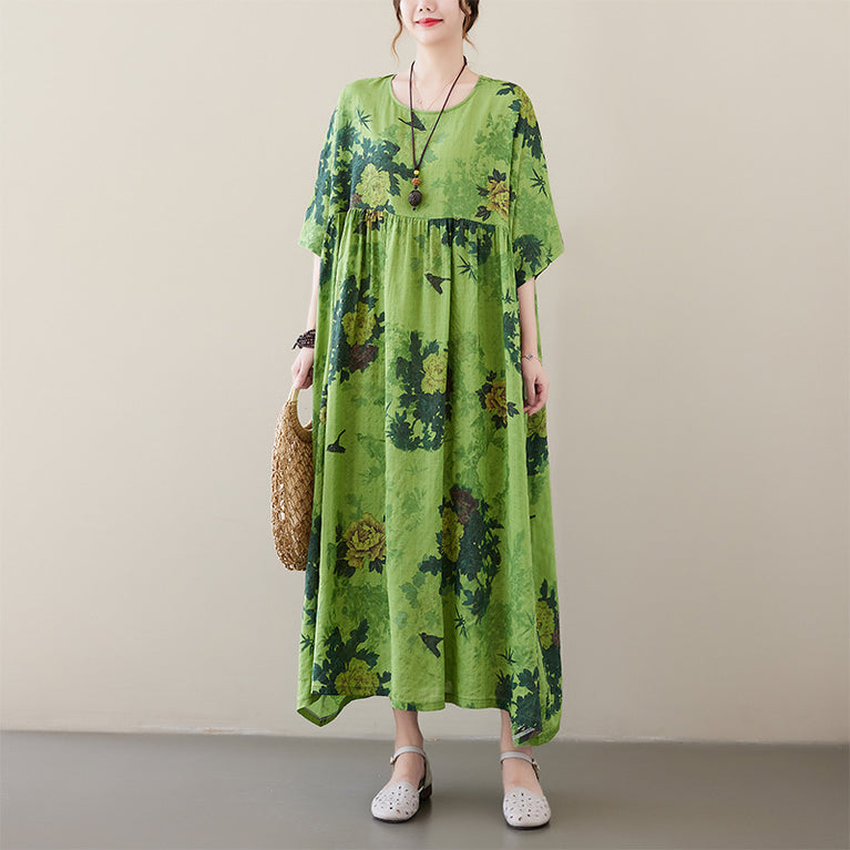 Renaissance Round Neck Boho Maxi Dress