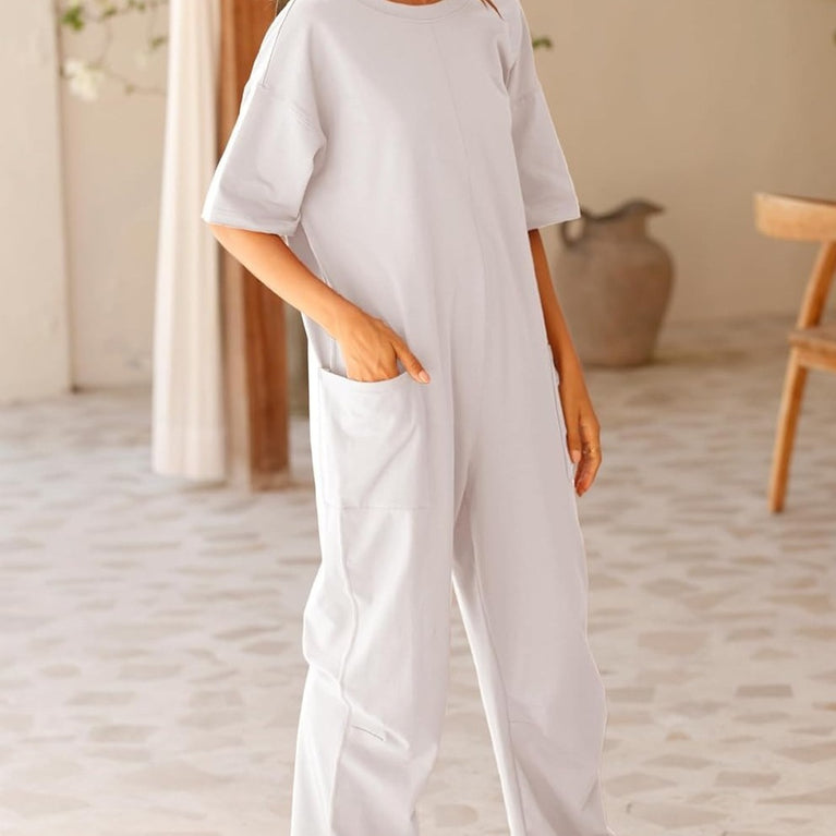 Stretch V-neck Jumpsuit With Pockets