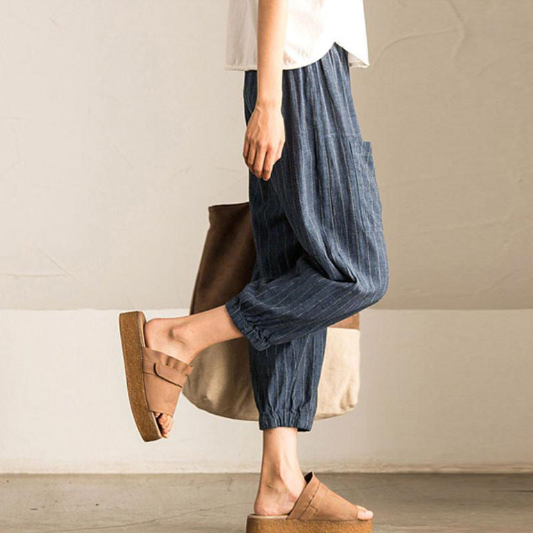 Women Casual Vintage Striped Pants