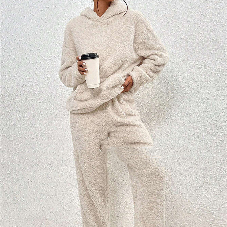 Fleece-lined Hooded Long Sleeve Casual Suit