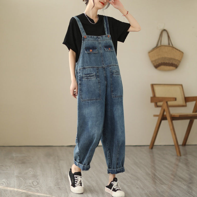 Denim Casual Strap Pants For Women