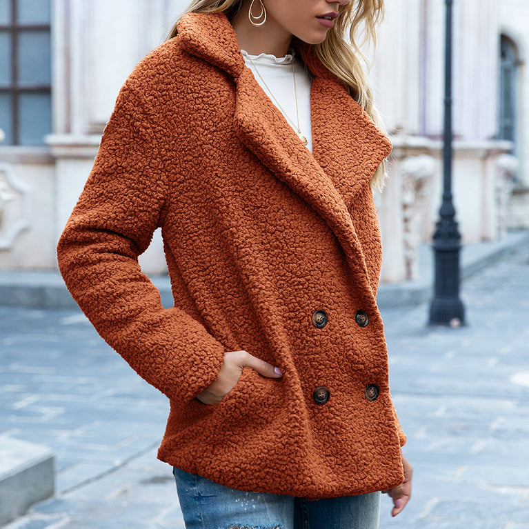 Button Lapel Jacket Winter Loose Fluffy Cardigan Coat