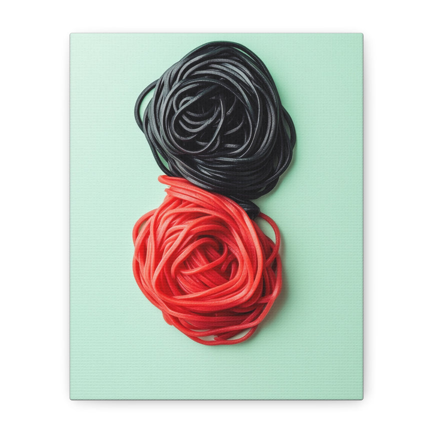 Modern Abstract Matte Canvas Wall Art - Black & Red Ribbon Design