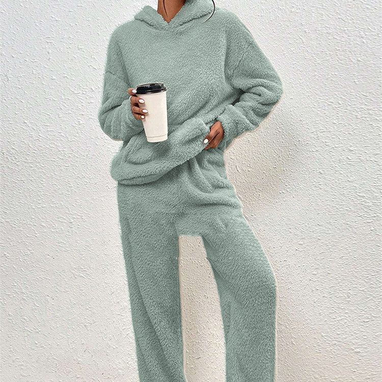 Fleece-lined Hooded Long Sleeve Casual Suit