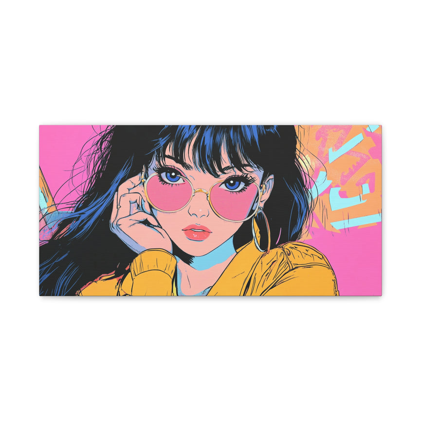 Retro Pop Art Canvas Wall Decor featuring Chic Sunglasses Girl