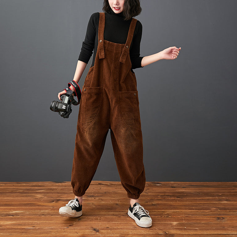 Corduroy Large Pocket Plus Size Overalls