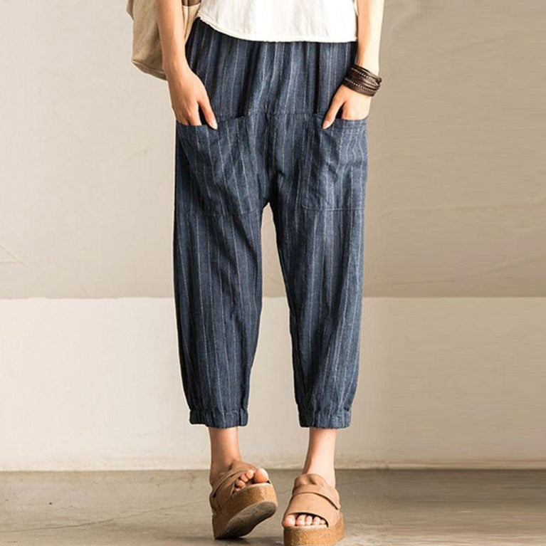 Women Casual Vintage Striped Pants