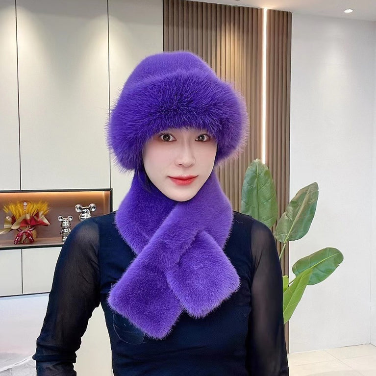 Suit Winter Scarf Mongolian Cap Plush Hat