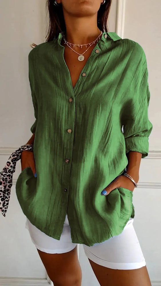 Lapel Long Sleeve Pleated Shirt