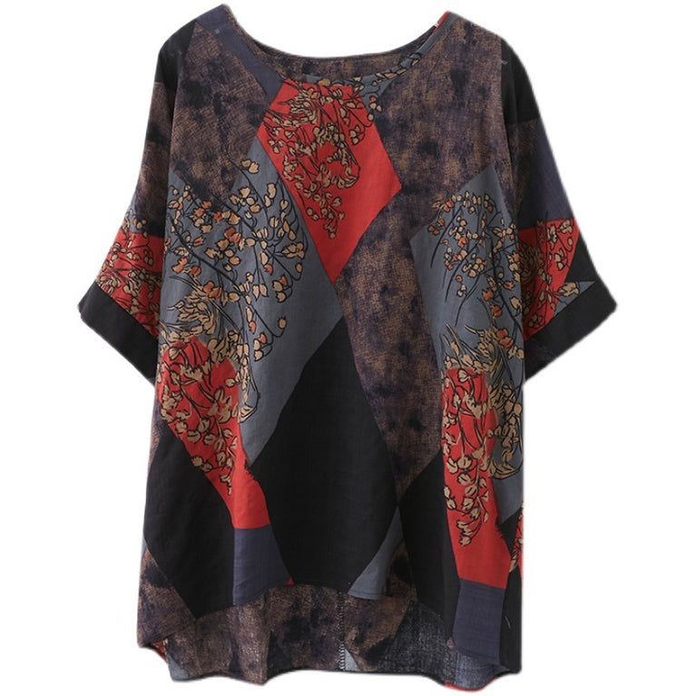 Round Neck Printed Short-sleeved T-shirt Top