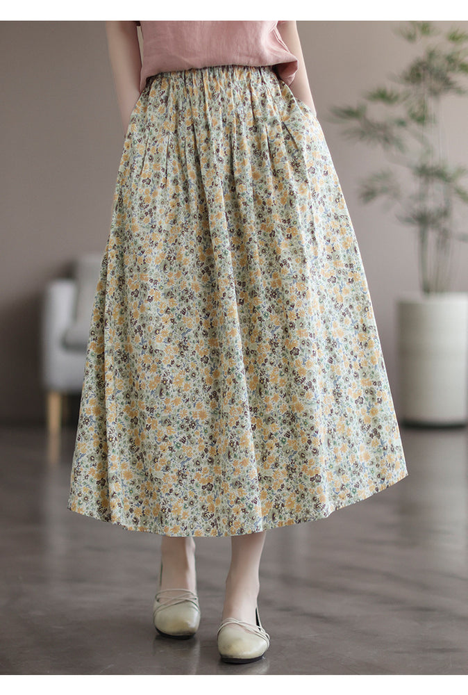 Artistic Floral Washed Cotton Printed Skirt