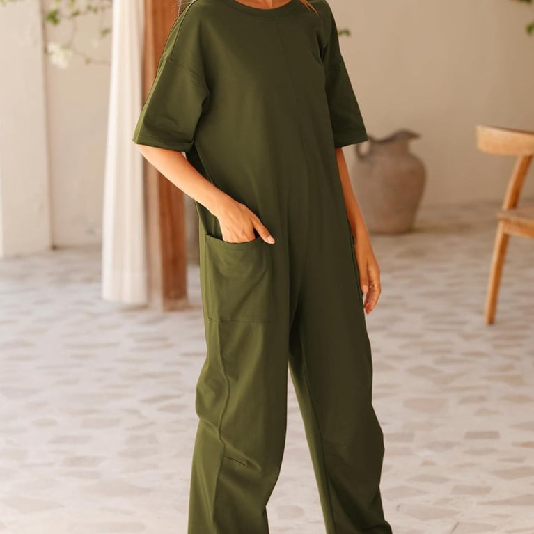 Stretch V-neck Jumpsuit With Pockets