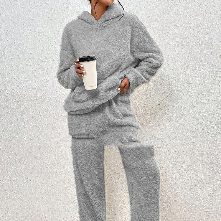 Fleece-lined Hooded Long Sleeve Casual Suit