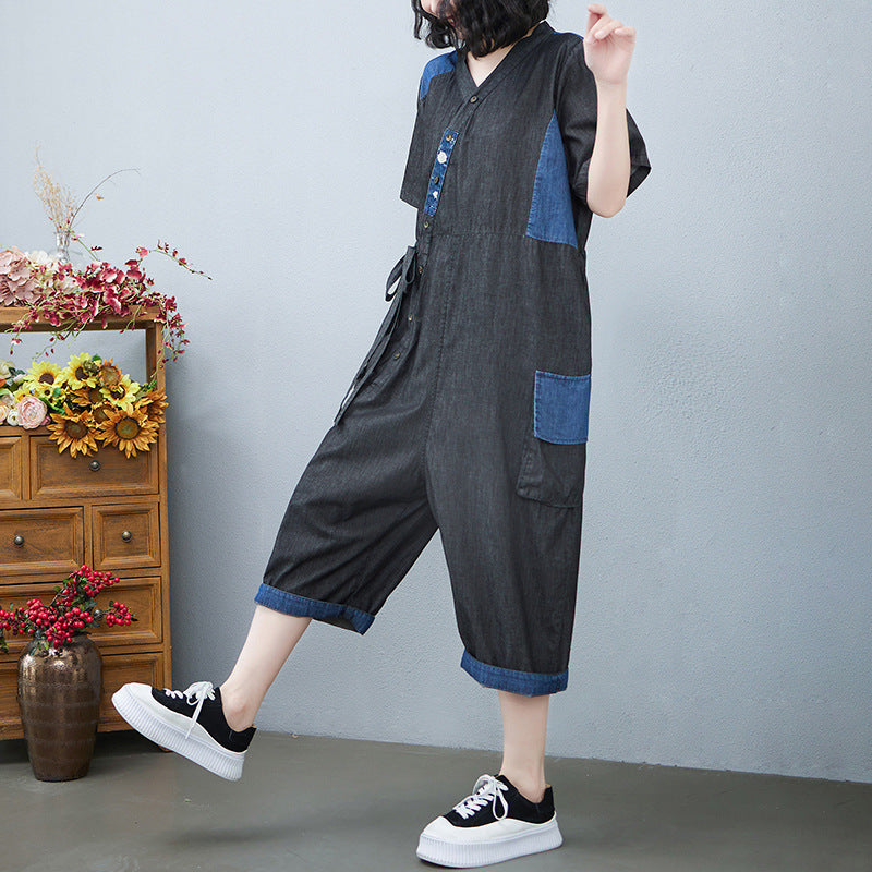 Drawstring Denim Jumpsuit