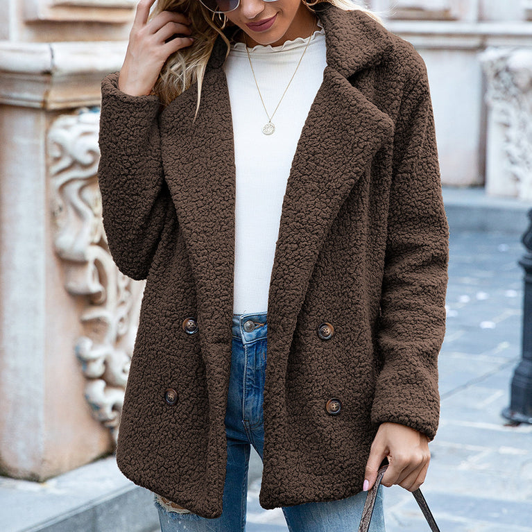 Button Lapel Jacket Winter Loose Fluffy Cardigan Coat