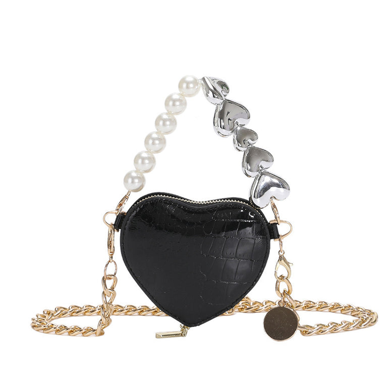 Mini Love-shape Pearls Handbag Fashion Cute Chain Lipstick Bag Women's Bright Candy Color Shoulder Messenger Bag