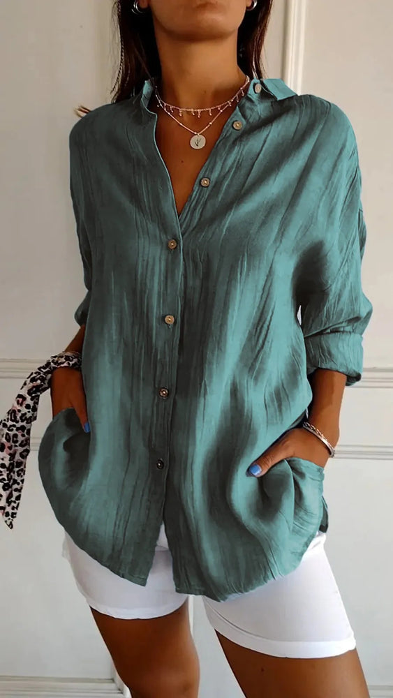 Lapel Long Sleeve Pleated Shirt