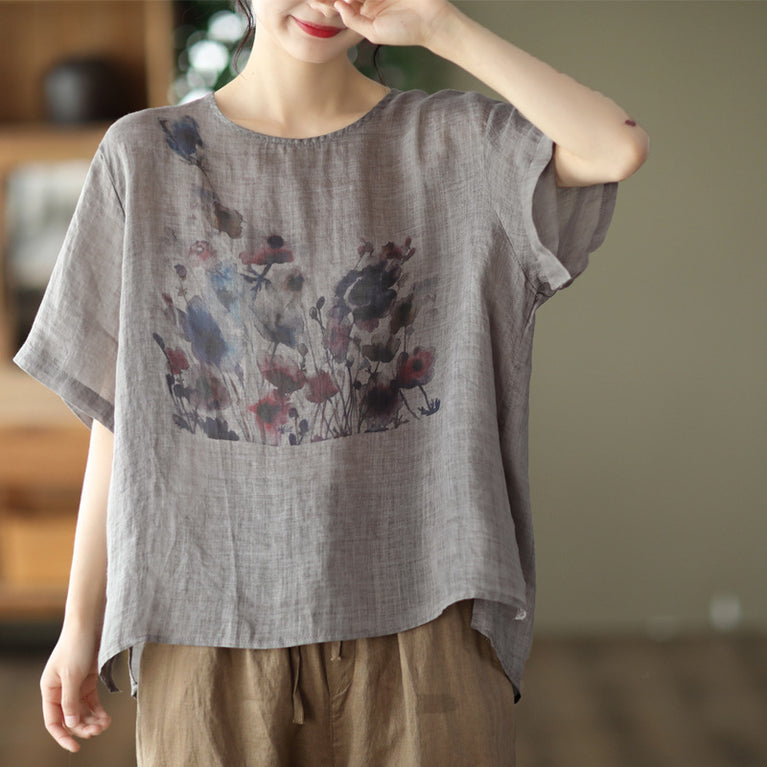 Summer Vintage Ink Print Casual T-shirt