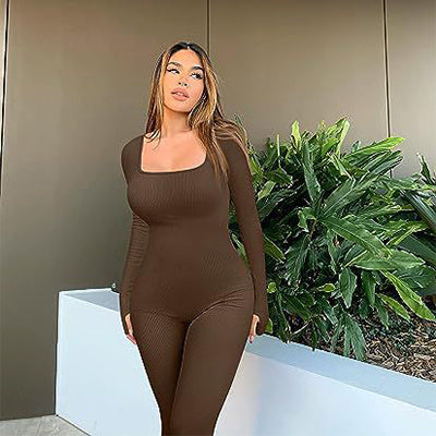 Yoga Long Sleeve Square Collar Jumpsuit