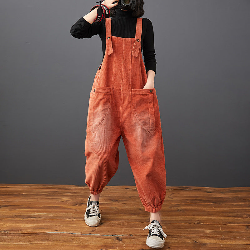 Corduroy Large Pocket Plus Size Overalls