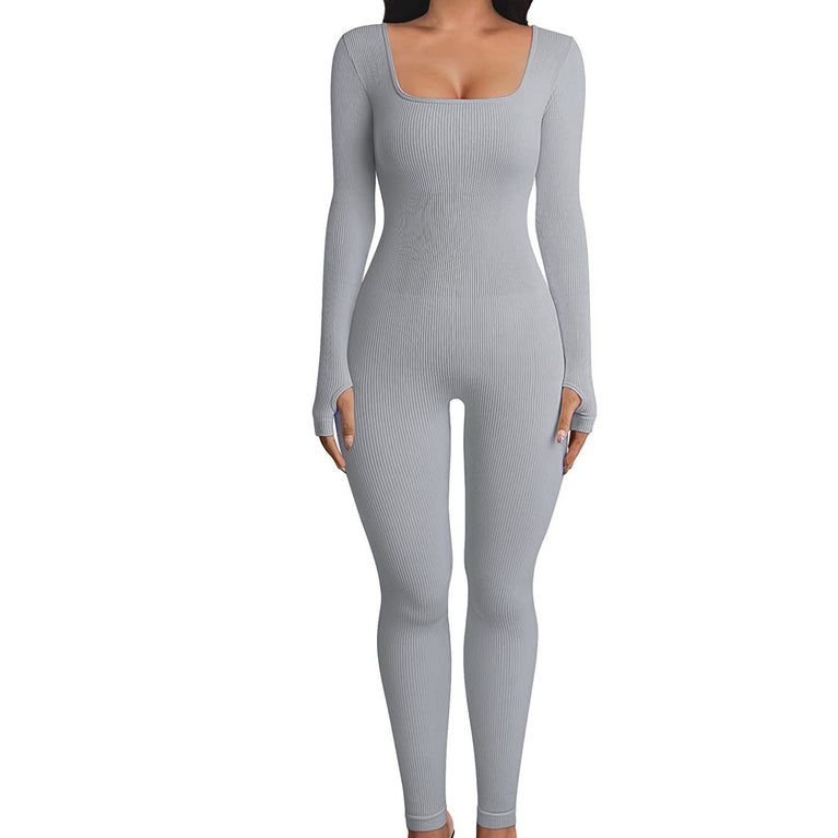 Yoga Long Sleeve Square Collar Jumpsuit