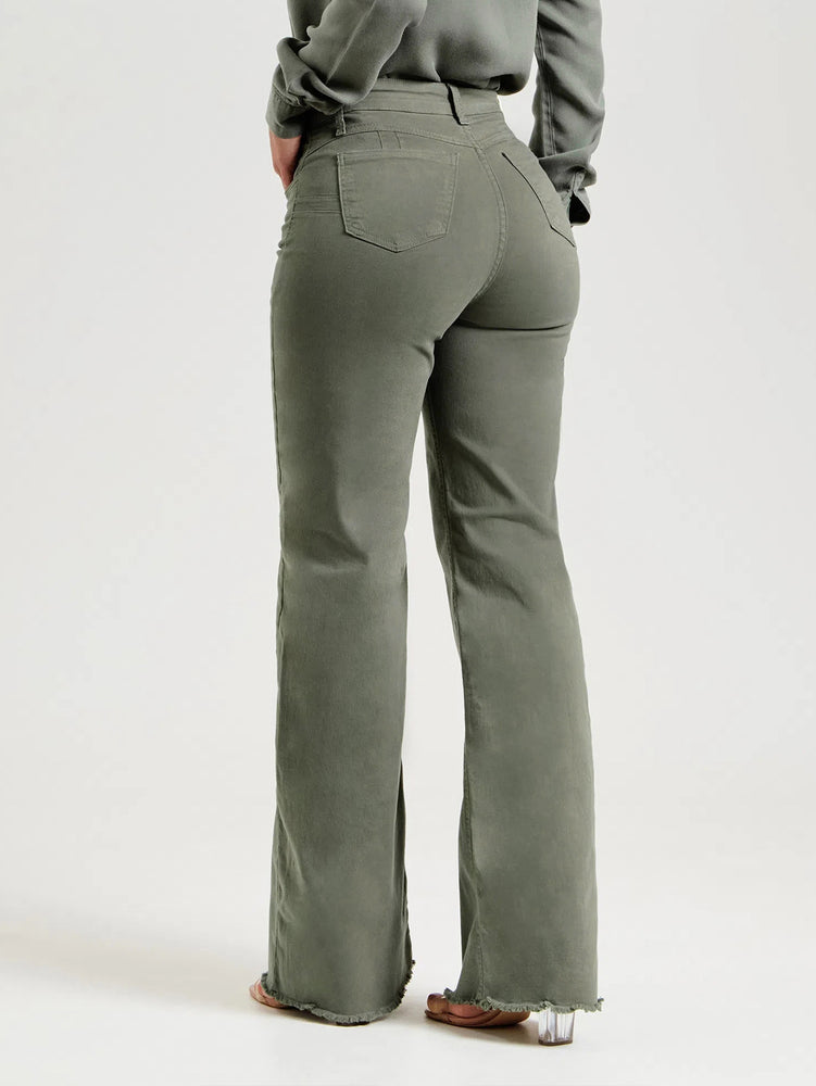 Slim Fit Solid Color Frayed Flared Pants