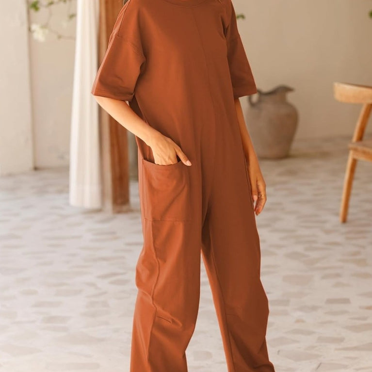 Stretch V-neck Jumpsuit With Pockets