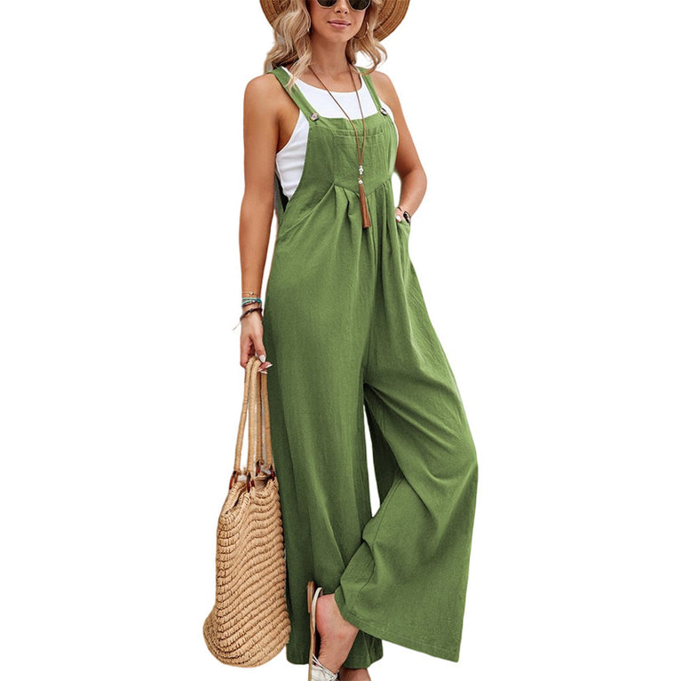 Solid Color Casual Suspender Trousers Overall