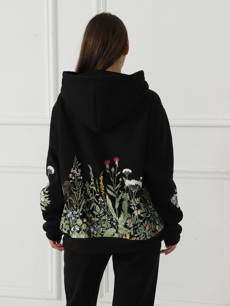 Floral Long Sleeved Sweatshirt Hoodie