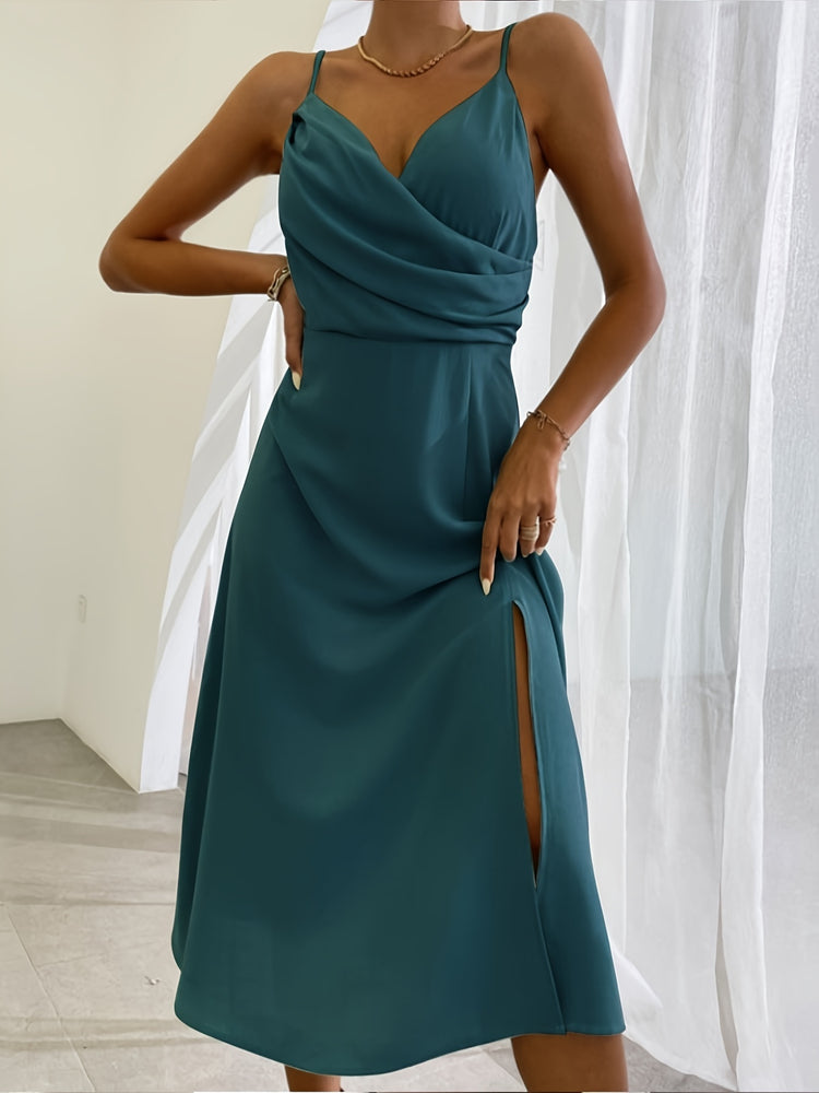 V-neck Slip Dress Low Cut Slit Dress