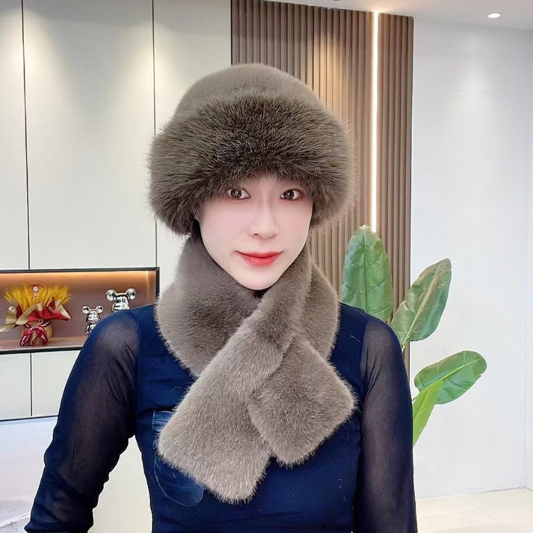 Suit Winter Scarf Mongolian Cap Plush Hat