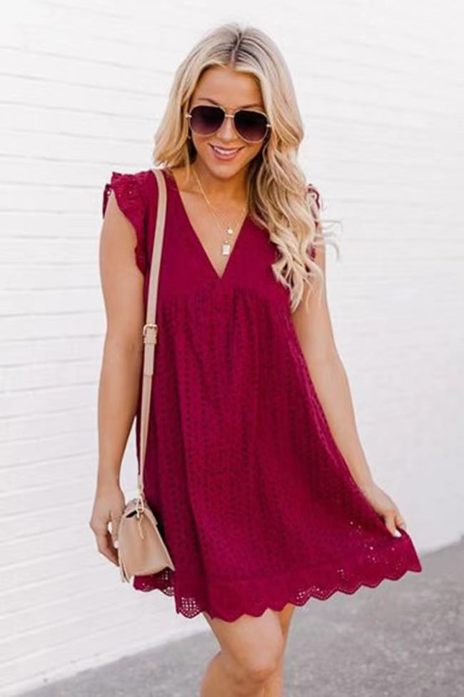 Jacquard Cutout V-Neck Beach Dress