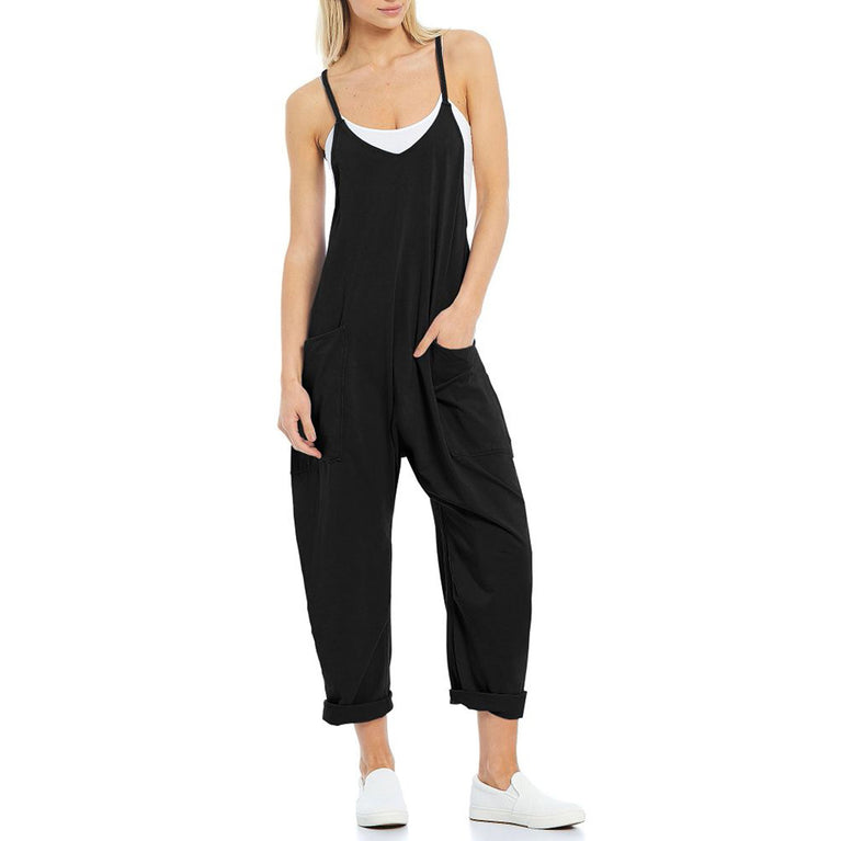 Pocket Spaghetti Straps Knitted One-piece Trousers