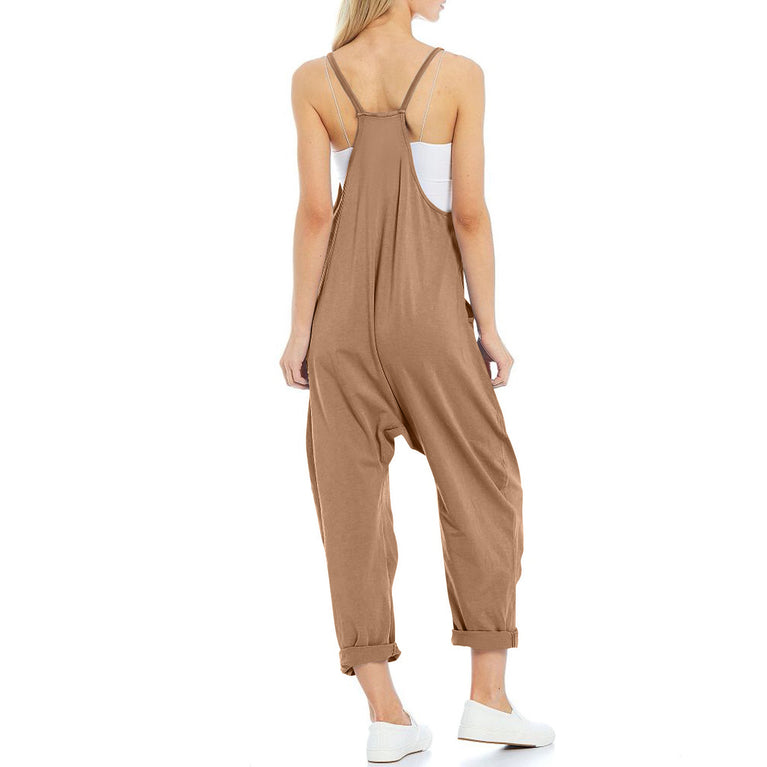 Pocket Spaghetti Straps Knitted One-piece Trousers