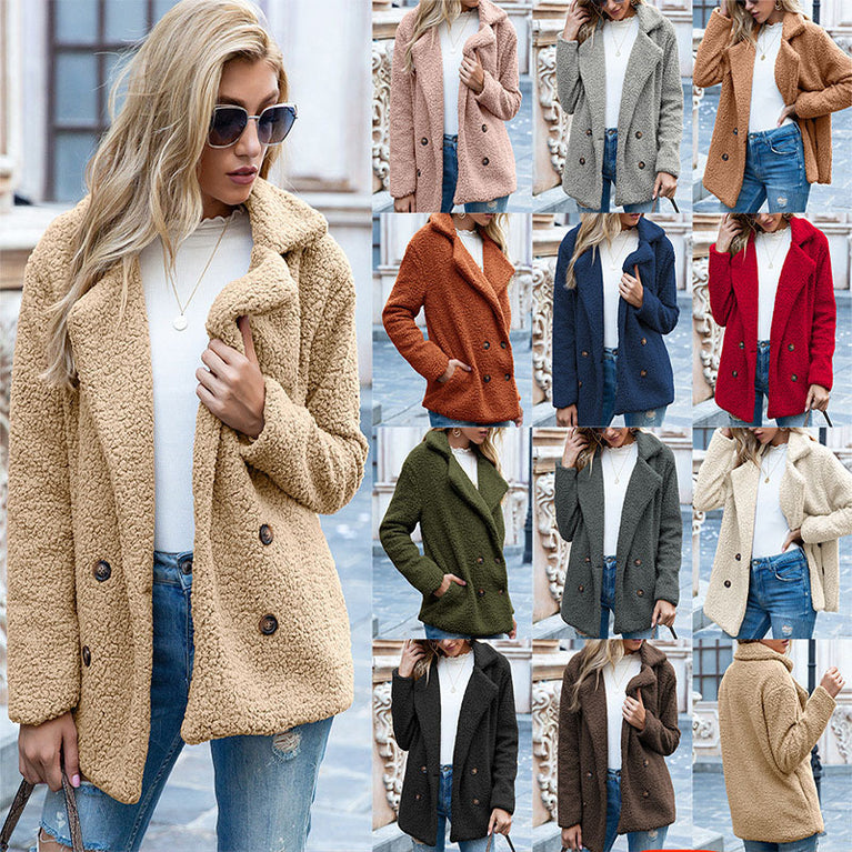 Button Lapel Jacket Winter Loose Fluffy Cardigan Coat