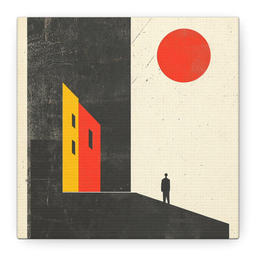 Contemporary Art Canvas Print - Abstract Red Sun and Building