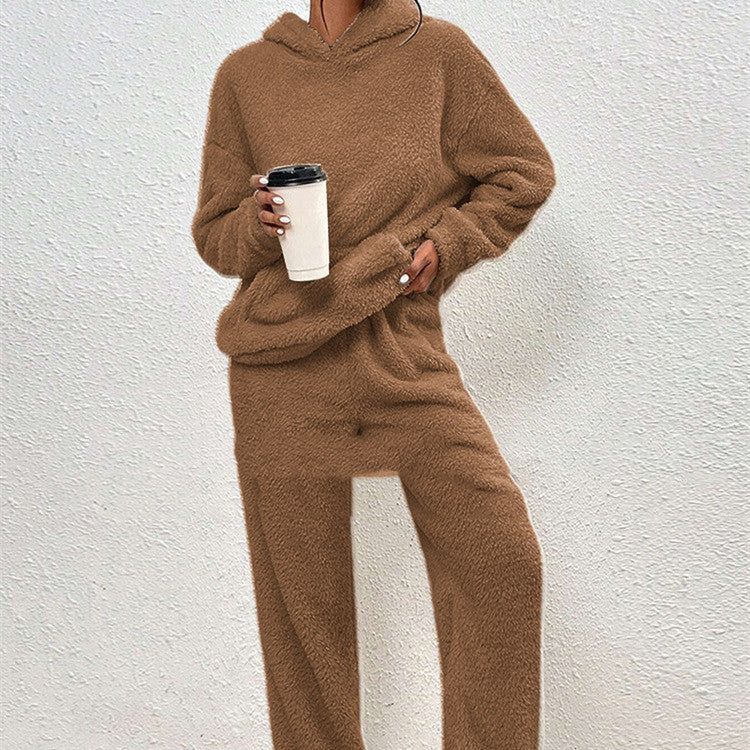 Fleece-lined Hooded Long Sleeve Casual Suit