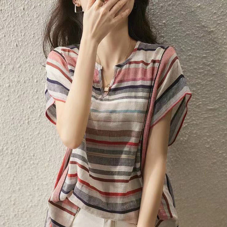 Striped Short Sleeve Loose Shirt