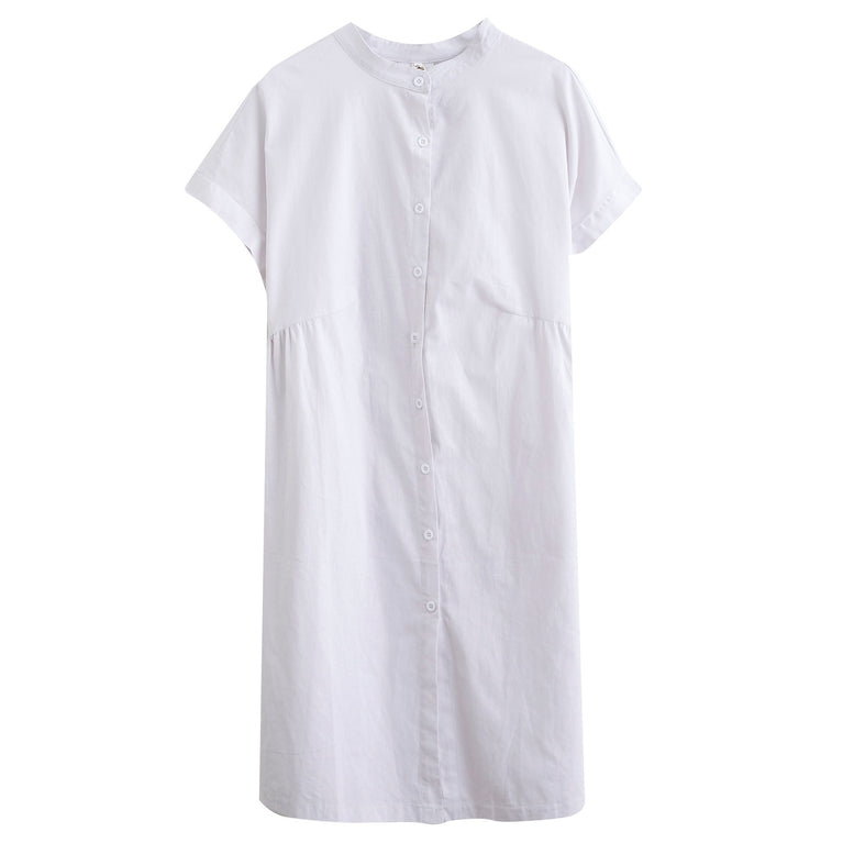 Cotton And Linen Collar Short Sleeves Dress