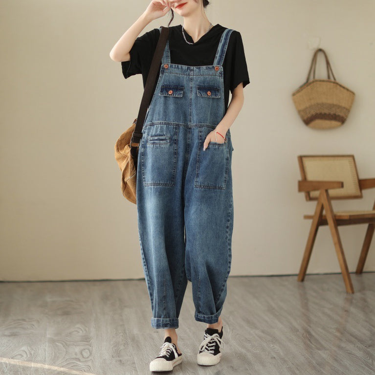 Denim Casual Strap Pants For Women