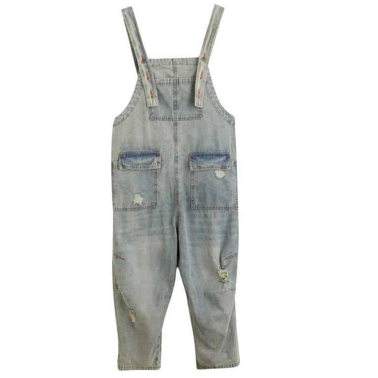 Summer Retro Ripped Denim Overalls