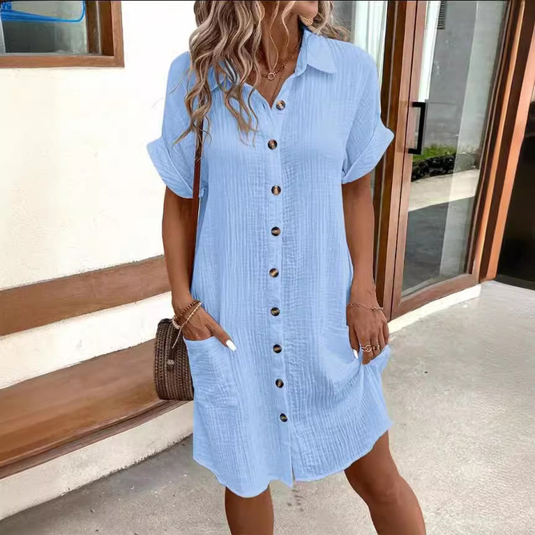 Summer Short Sleeve Mid-length Loose Dress