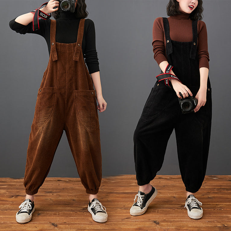 Corduroy Large Pocket Plus Size Overalls