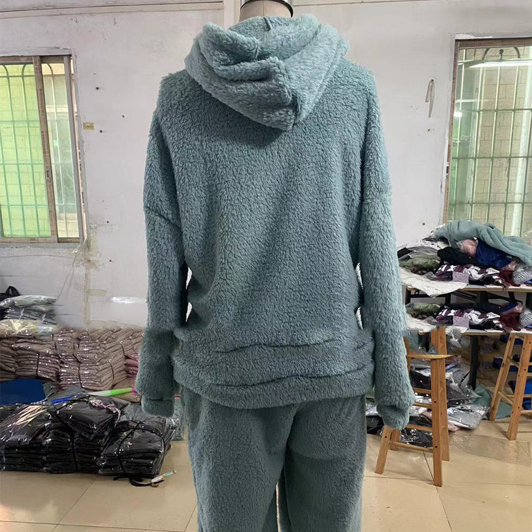 Fleece-lined Hooded Long Sleeve Casual Suit