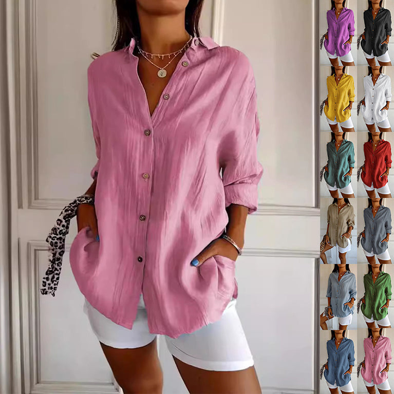 Lapel Long Sleeve Pleated Shirt