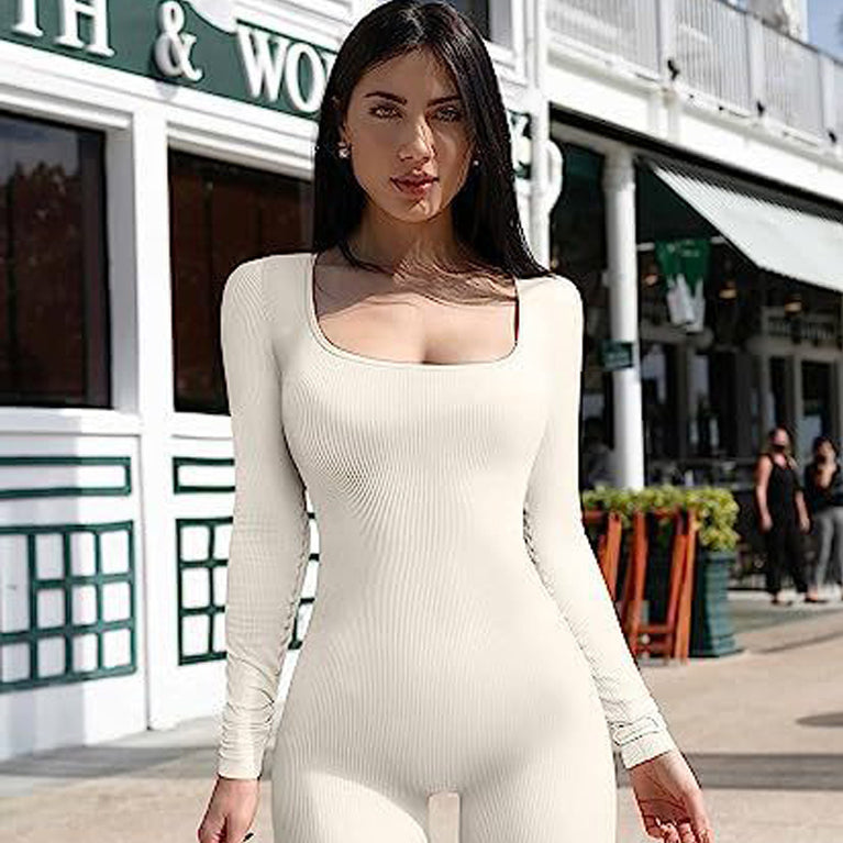 Yoga Long Sleeve Square Collar Jumpsuit