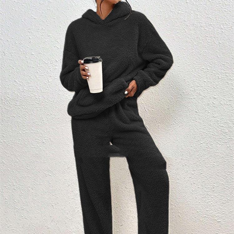 Fleece-lined Hooded Long Sleeve Casual Suit