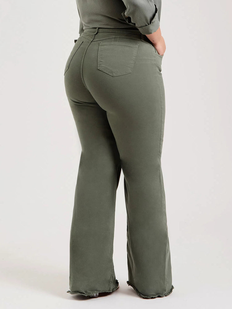 Slim Fit Solid Color Frayed Flared Pants