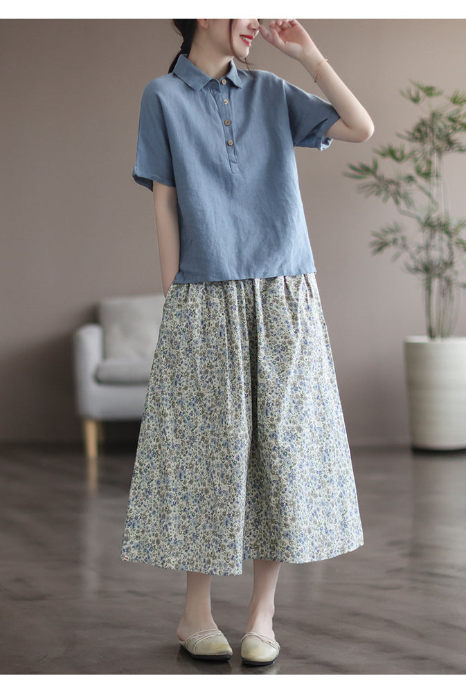 Artistic Floral Washed Cotton Printed Skirt