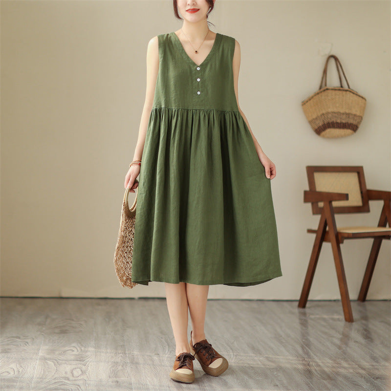 Japanese Solid Color V-neck Sleeveless